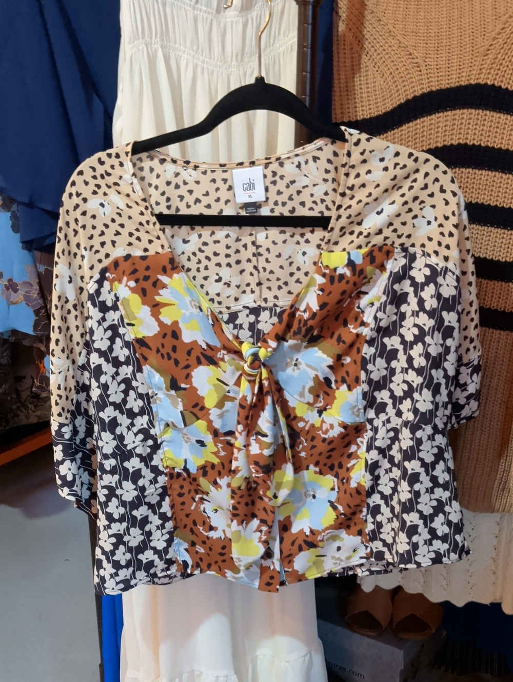 Cabi Floral & Animal Print Tie-Front Blouse in Multi